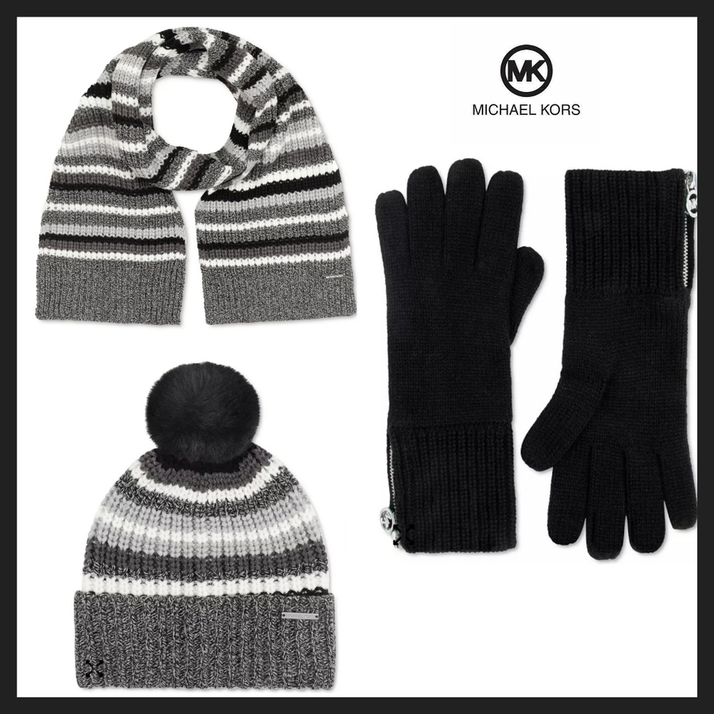 MICHAEL KORS Women's Scarf Beanie Hat Gloves Set